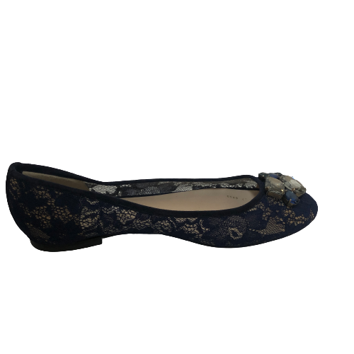 L.K. Bennett Blue Lace 'Jessica' Rhinestone Ballet Flats | Brand New |