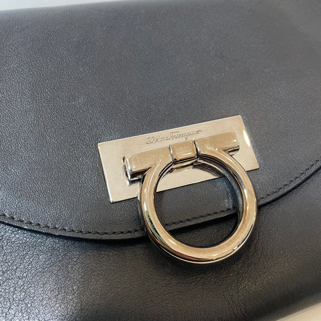 Salvatore Ferragamo Black Leather Shoulder Bag | Pre Loved |