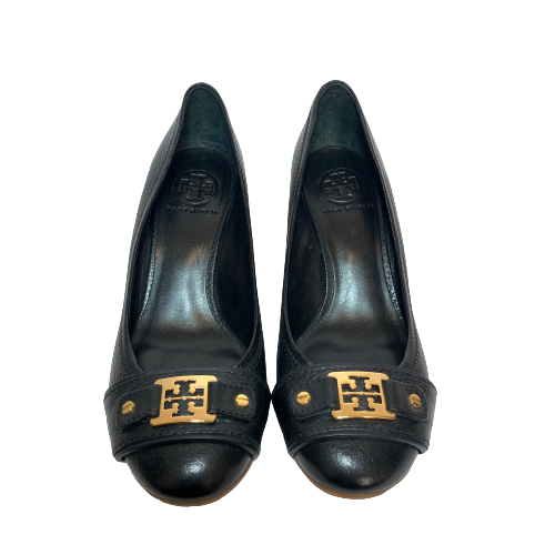 Tory Burch Black Leather 'Ambrose' Wedges | Gently Used |