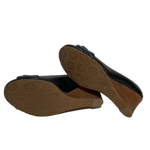 Tory Burch Black Leather 'Ambrose' Wedges | Gently Used |