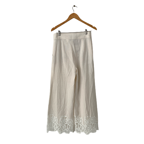 ZARA Beige Wide Leg Pants with Lace Trim | Brand New |