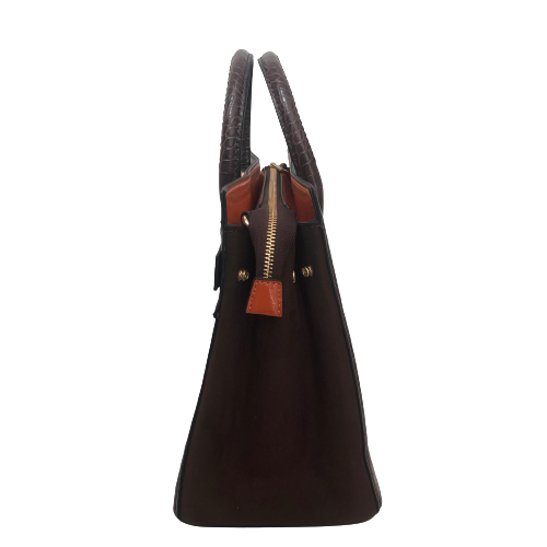 River Island Dark Brown Croc Textured Satchel | Brand New |