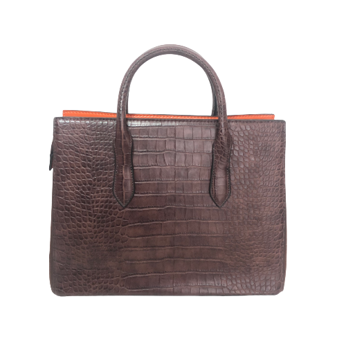 River Island Dark Brown Croc Textured Satchel | Brand New |