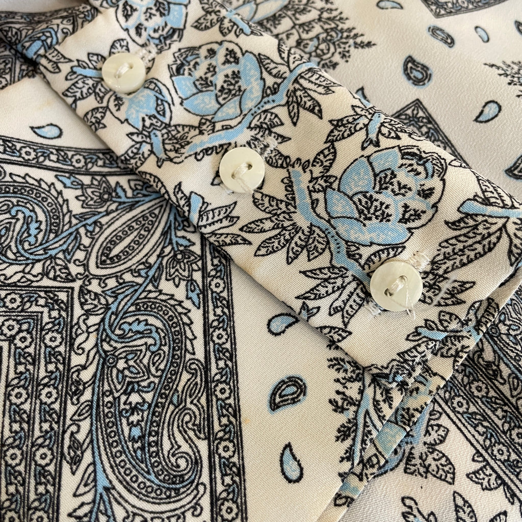 ZARA White and Blue Printed Collared Shirt | Gently Used |