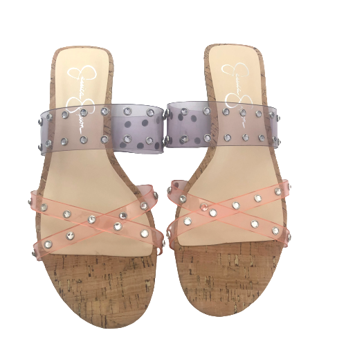 Jessica Simpson Vinyl and Rhinestone Strappy Flats | Brand New |