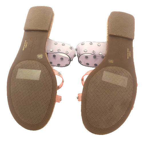 Jessica Simpson Vinyl and Rhinestone Strappy Flats | Brand New |