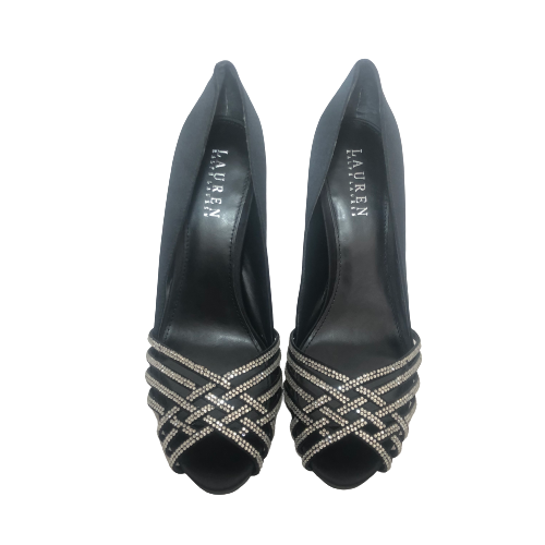 Ralph Lauren Black Rhinestone Peep-toe Heels | Brand New |