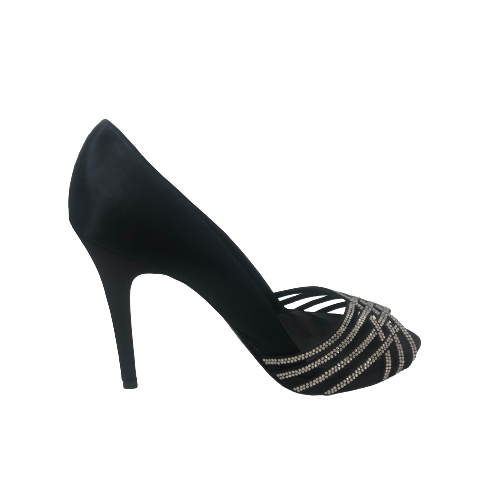 Ralph Lauren Black Rhinestone Peep-toe Heels | Brand New |