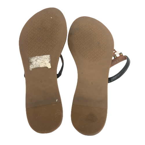 Tory Burch Black T-Logo Black Leather Thong Sandals | Pre Loved |