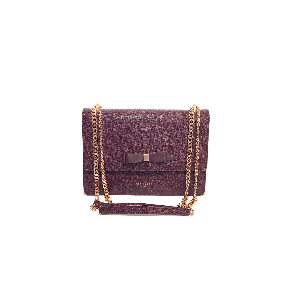 Ted Baker Plum Pebbled Leather Shoulder Bag | Pre Loved |