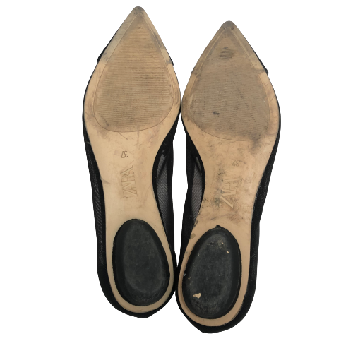 ZARA Black Mesh Pointed Flats | Pre Loved |