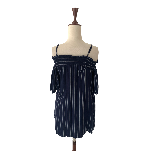 Mango Navy Striped Cold-shoulder Top | Gently Used |