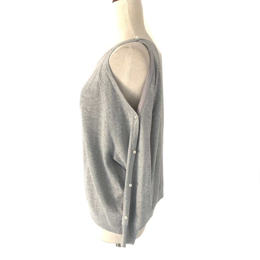 ZARA Grey Cold-Shoulder Pearl Knit Top | Like New |