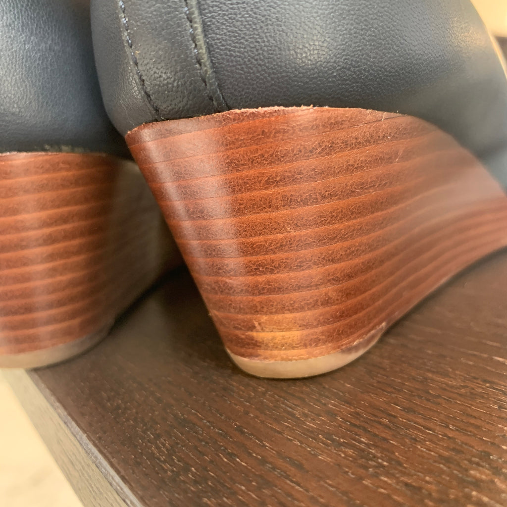 Tory Burch Navy Leather 'Chelsea' Wedges | Gently Used |