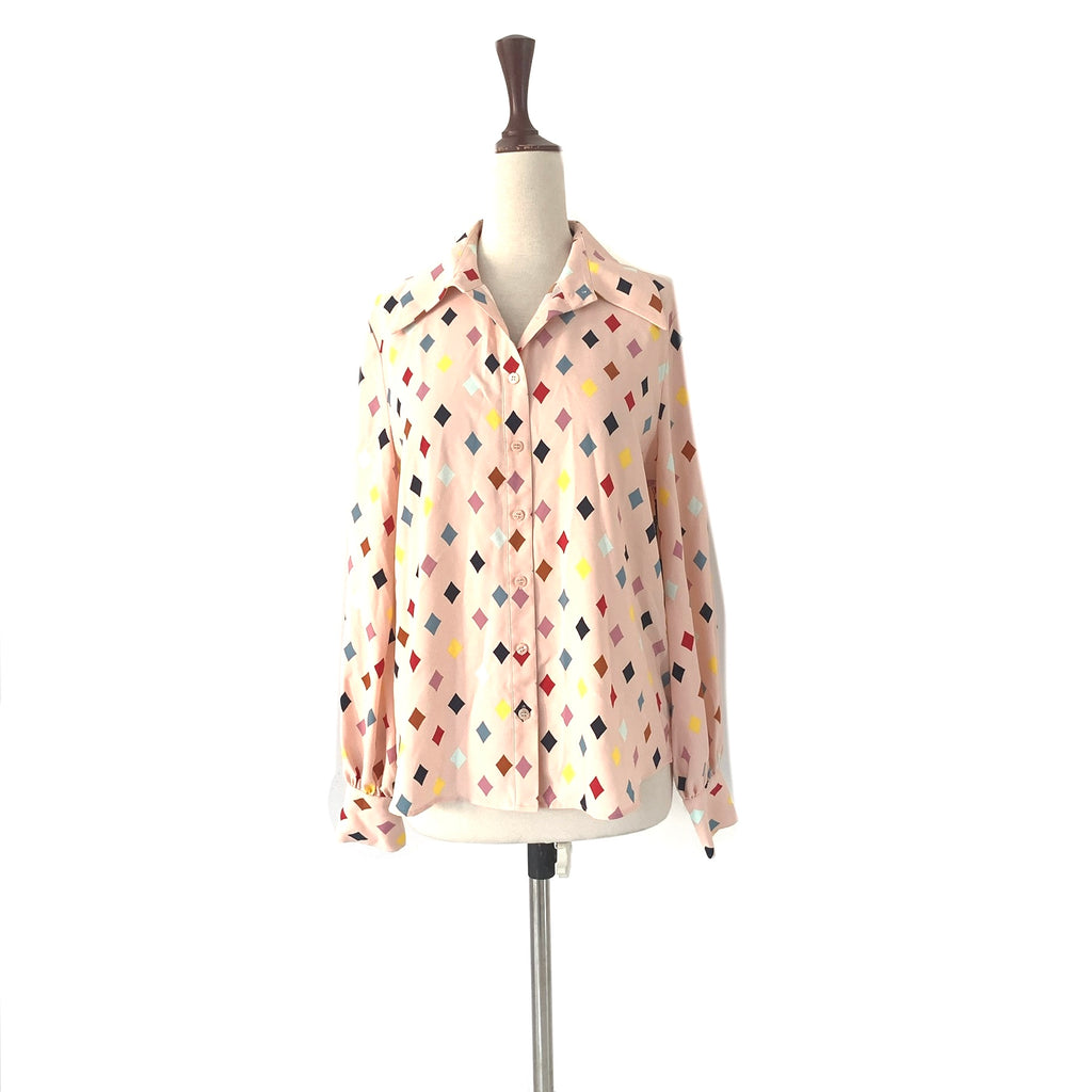 Halogen Light Pink Diamond Print Collared Shirt | Brand New |