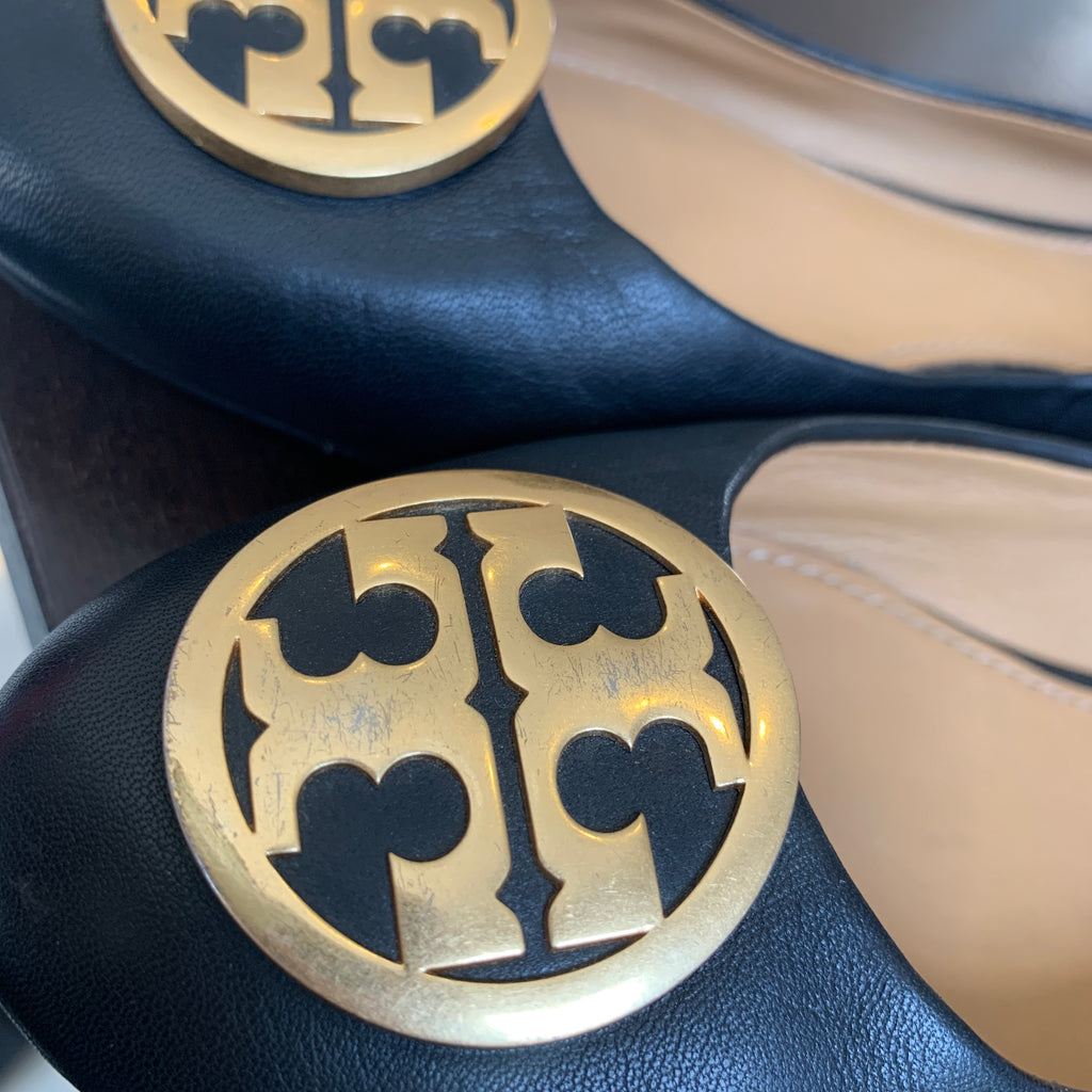 Tory Burch Black Leather 'Benton' Ballet Flats | Gently Used |