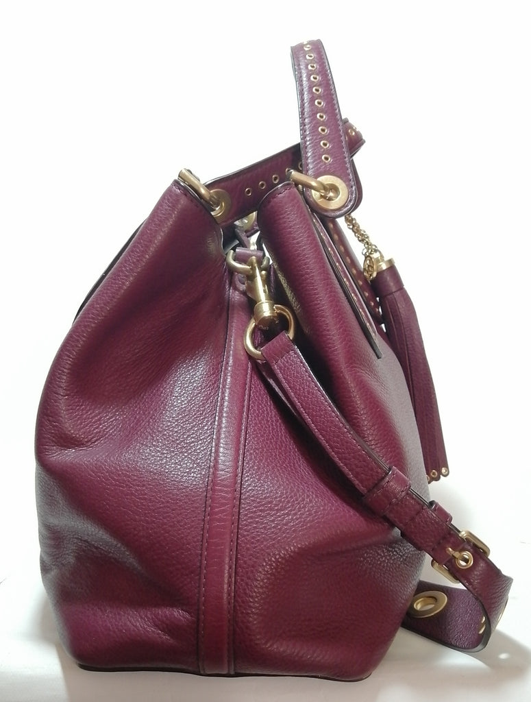 Michael Kors Maroon Leather Brooklyn Large Grab Bag