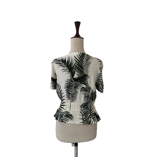 H&M White and Green Printed Blouse | Gently Used |