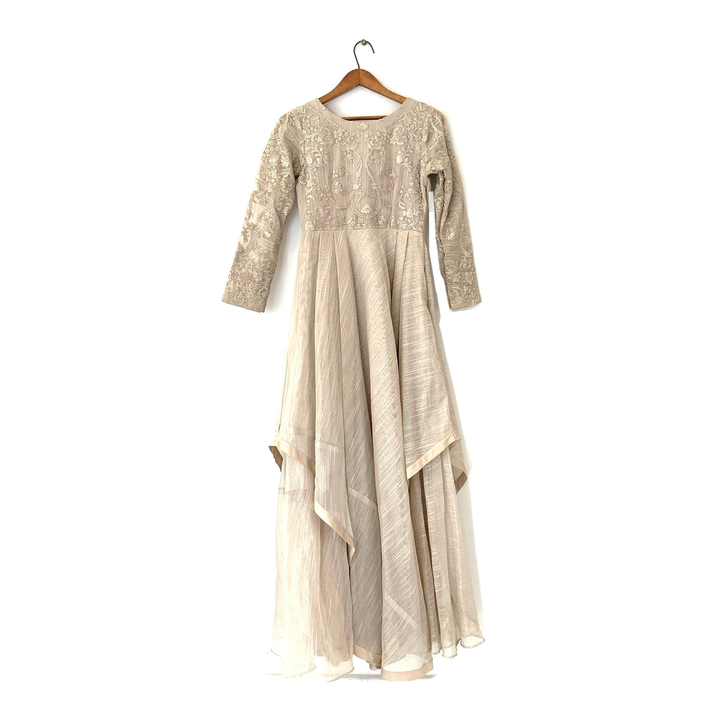 Threads & Motifs Beige Embroidered Net Long Formal Dress | Gently Used |