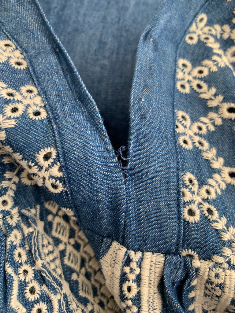 Zara Blue Denim with White Embroidery Tunic | Pre Loved |