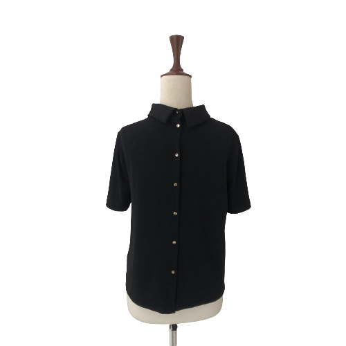 H&M Black Short-sleeved Top with Gold Buttons | Gently Used |