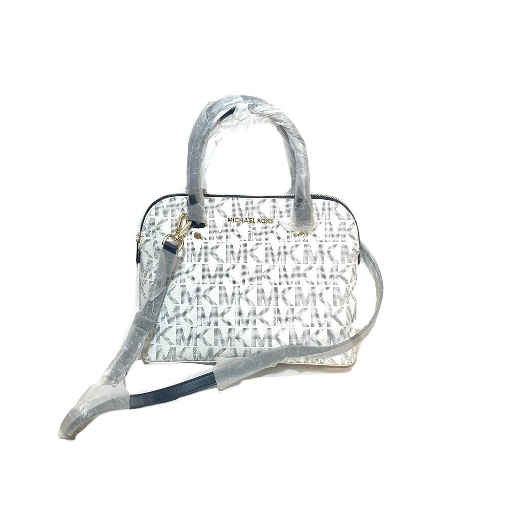 Michael Kors White & Nacy Monogram 'Cindy' Dome Satchel | Brand New |
