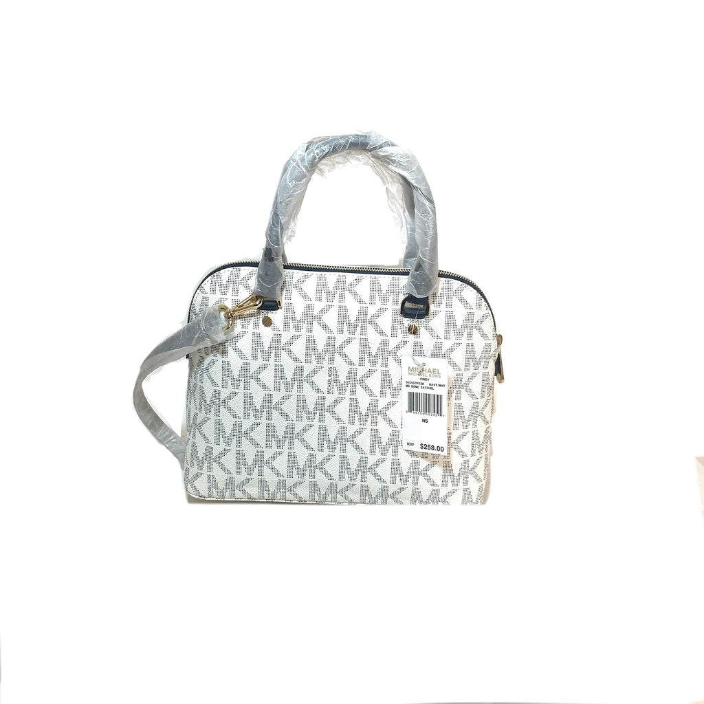 Michael Kors White & Nacy Monogram 'Cindy' Dome Satchel | Brand New |