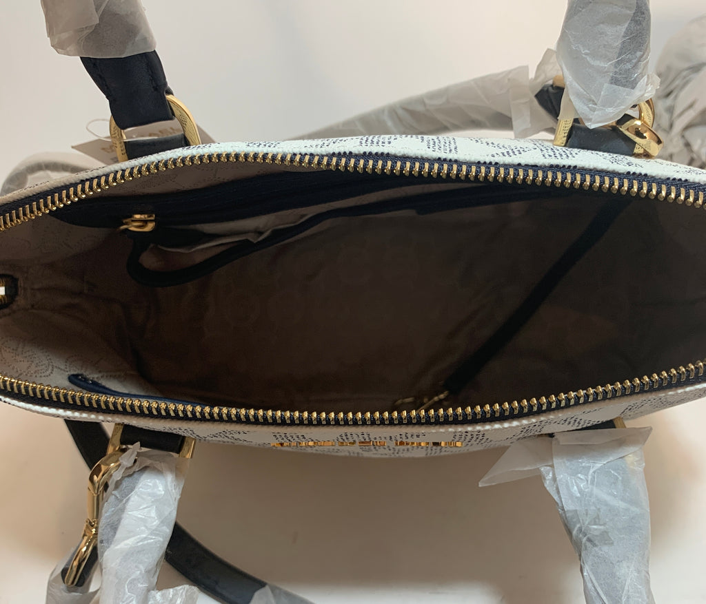 Michael Kors White & Nacy Monogram 'Cindy' Dome Satchel | Brand New |