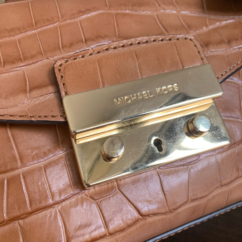 Michael Kors Tan Leather Croc Print Satchel | Pre Loved |