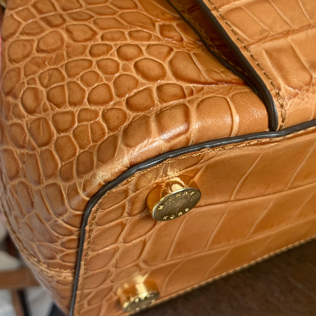 Michael Kors Tan Leather Croc Print Satchel | Pre Loved |