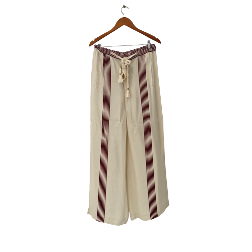 ZARA Cream and Maroon Striped Wide Leg Pants | Brand New |