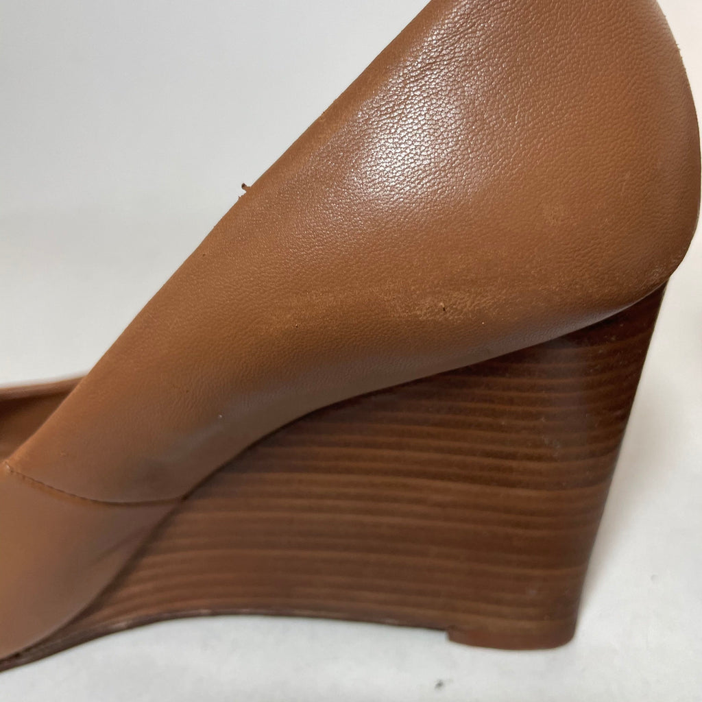Tory Burch Tan Leather 'Jolie' Peep-toe Wedges | Pre Loved |