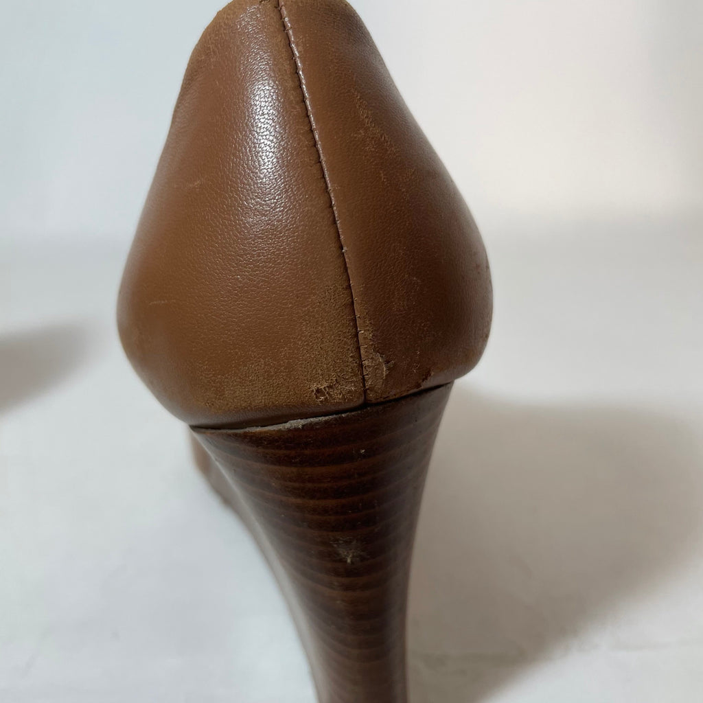 Tory Burch Tan Leather 'Jolie' Peep-toe Wedges | Pre Loved |