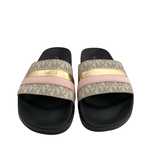 Michael Kors Black & Pink Monogram Slides | Like New |