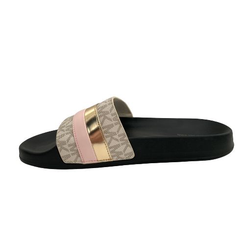 Michael Kors Black & Pink Monogram Slides | Like New |