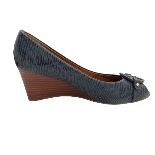 Tory Burch Navy Leather Mini Miller Peep-toe Wedges | Gently Used |