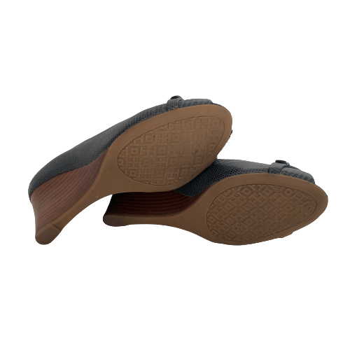 Tory Burch Navy Leather Mini Miller Peep-toe Wedges | Gently Used |