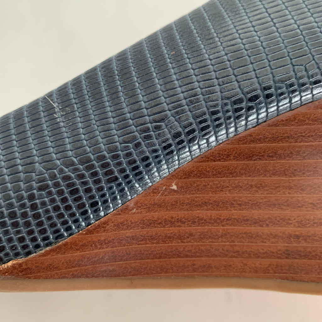 Tory Burch Navy Leather Mini Miller Peep-toe Wedges | Gently Used |