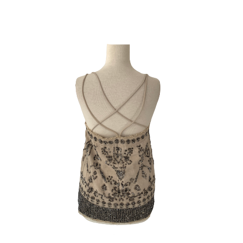 ZARA Beige Metallic Embroidered Sleeveless Top | Brand New |