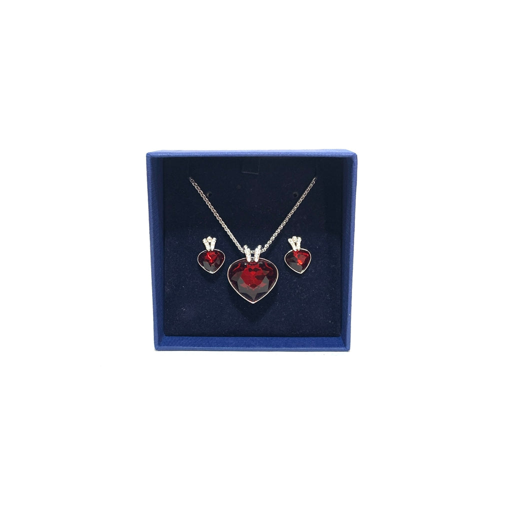 Swarovski Red Crystal Earrings & Necklace Set | Like New |