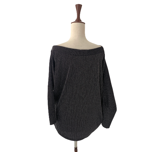 River Island Black & Silver Striped Metallic Top | Brand New |