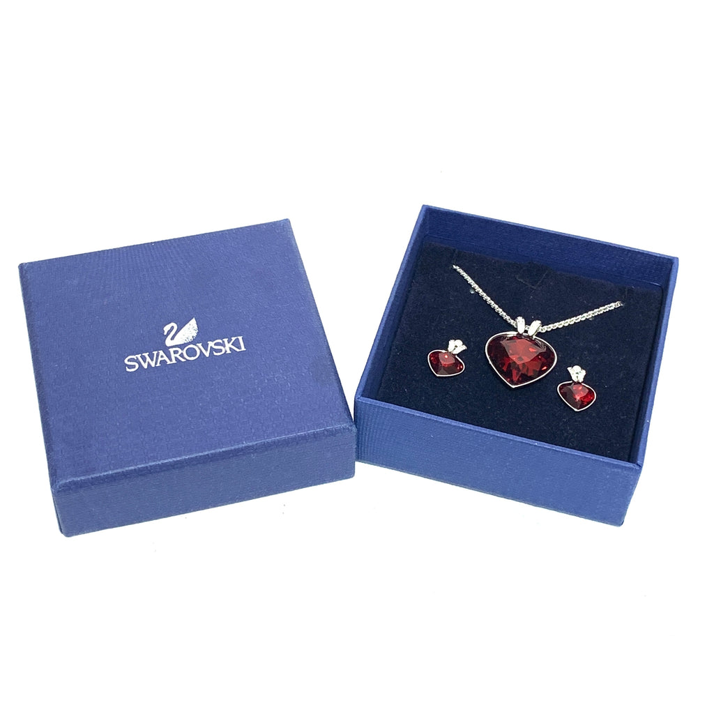 Swarovski Red Crystal Earrings & Necklace Set | Like New |