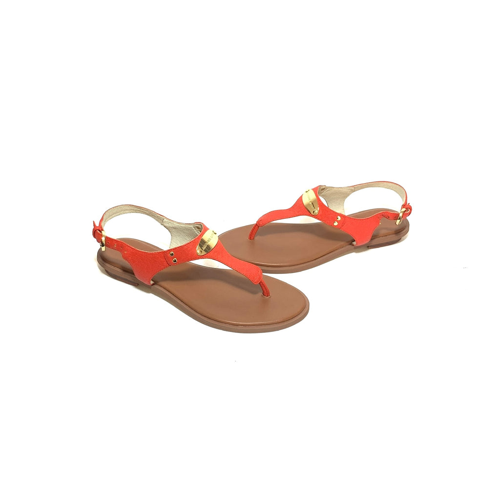 Michael Kors Red-Orange Leather Thong Sandals | Like New |