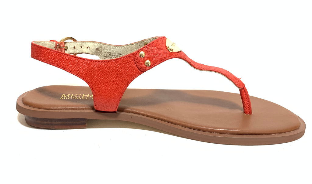 Michael Kors Red-Orange Leather Thong Sandals | Like New |