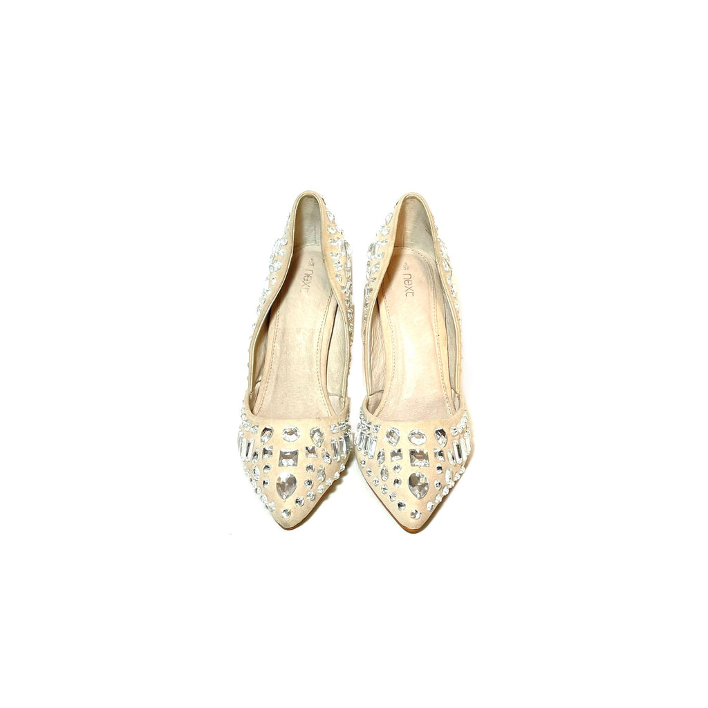 NEXT Beige Suede Rhinestones Pointed Pumps | Gently Used |