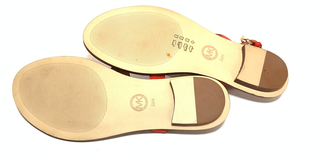 Michael Kors Red-Orange Leather Thong Sandals | Like New |