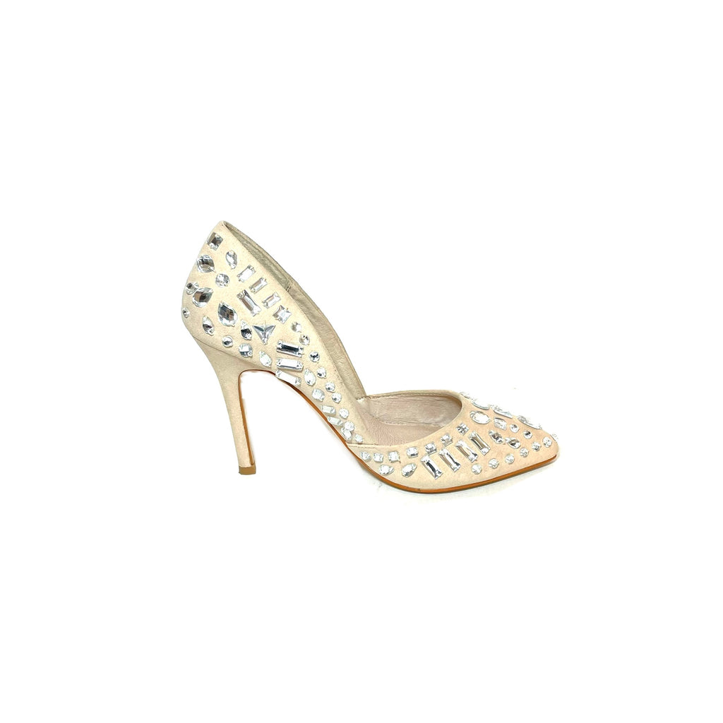 NEXT Beige Suede Rhinestones Pointed Pumps | Gently Used |