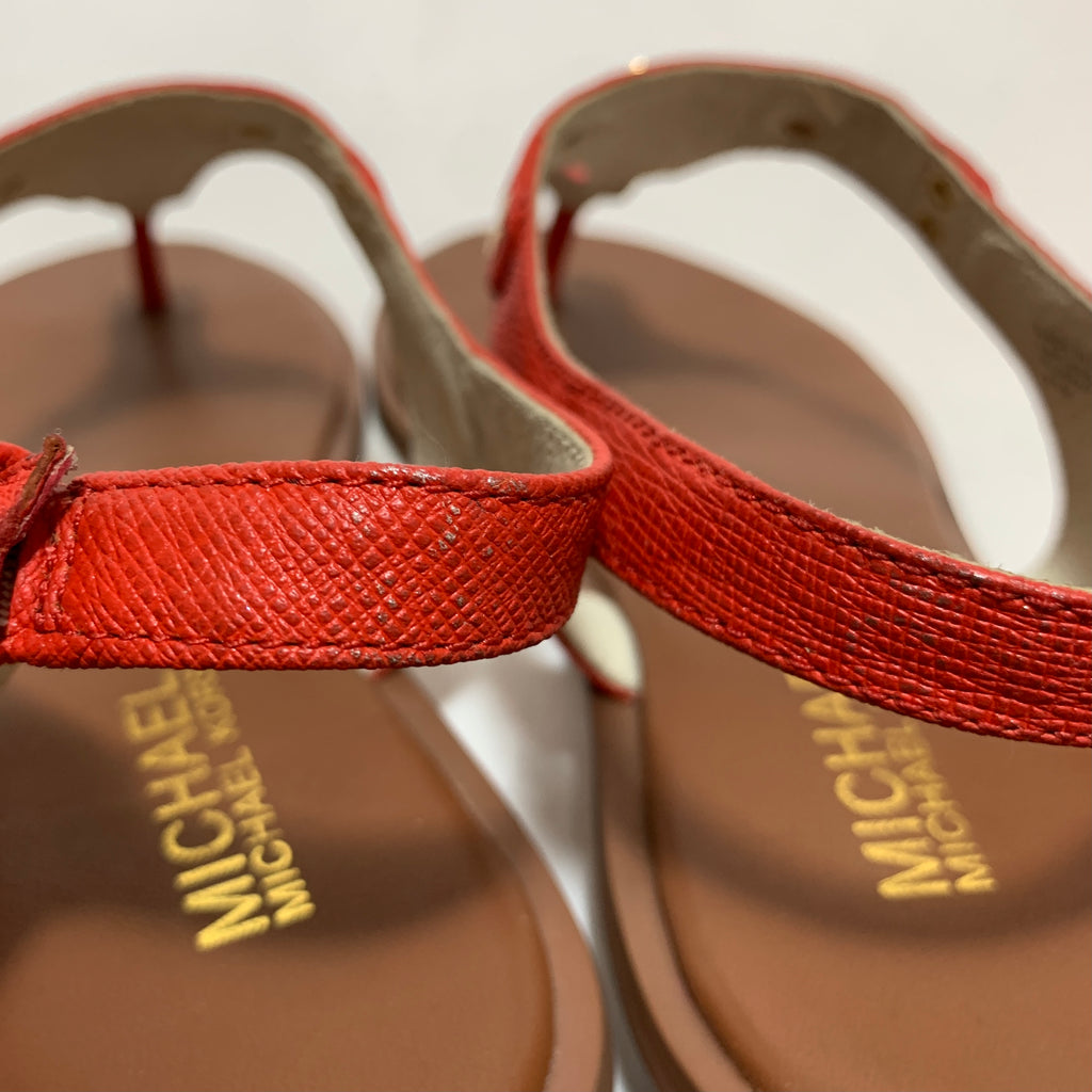 Michael Kors Red-Orange Leather Thong Sandals | Like New |