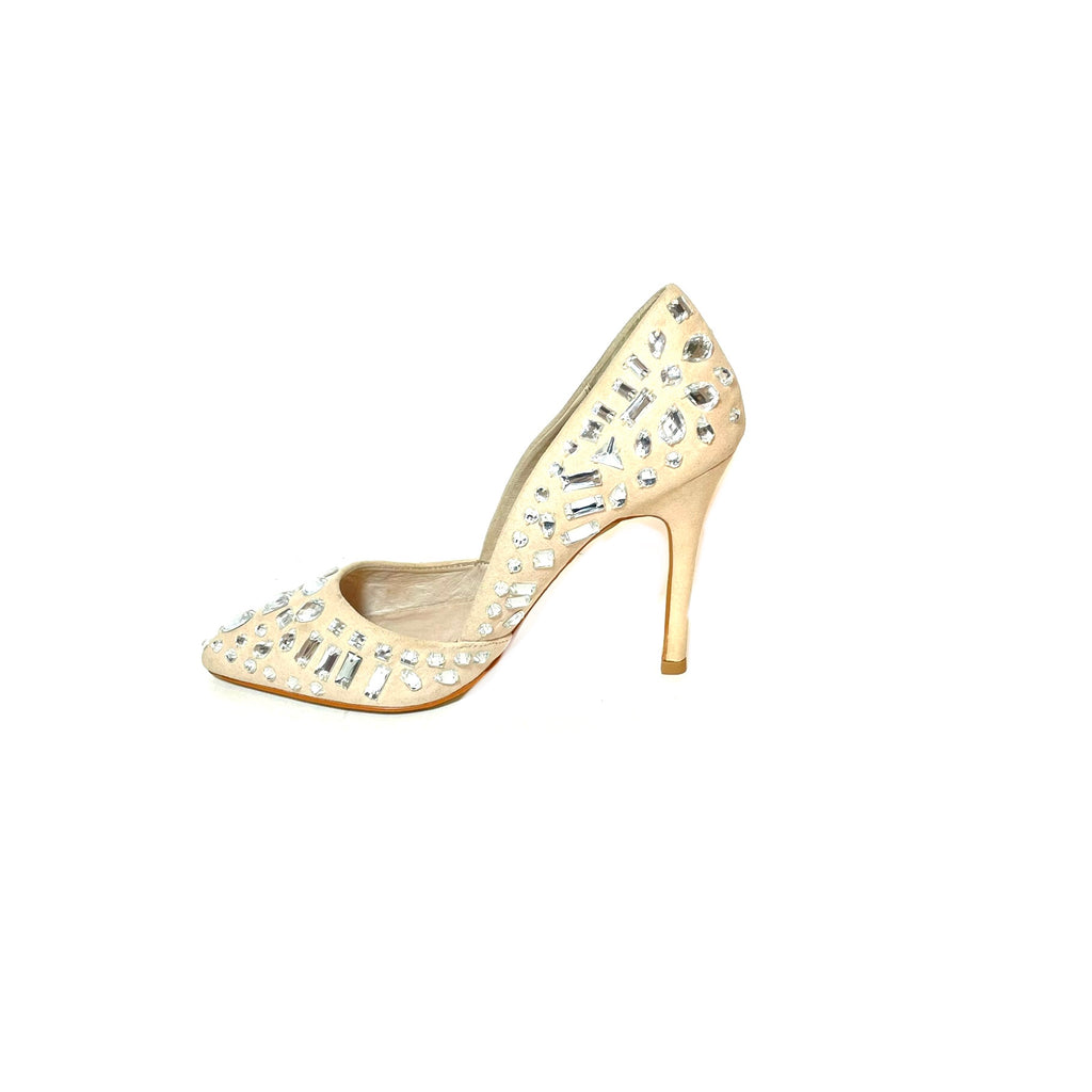 NEXT Beige Suede Rhinestones Pointed Pumps | Gently Used |
