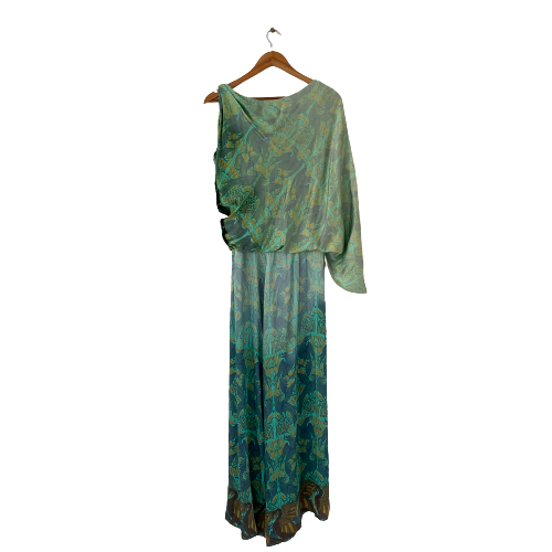 Sania Maskatiya Green Printed Silk Jumpsuit | Gently Used |